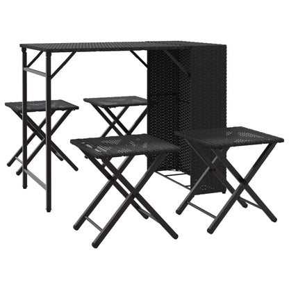 5-delige Tuinset inklapbaar poly rattan zwart