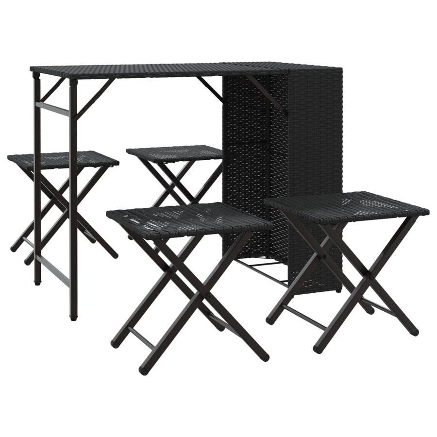 5-delige Tuinset inklapbaar poly rattan zwart