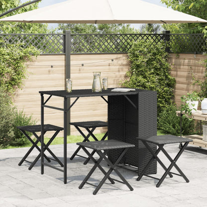 5-delige Tuinset inklapbaar poly rattan zwart