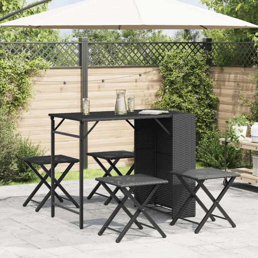5-delige Tuinset inklapbaar poly rattan zwart