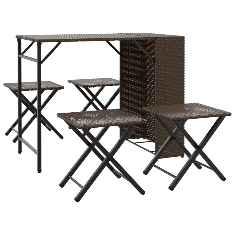 5-delige Tuinset inklapbaar poly rattan bruin