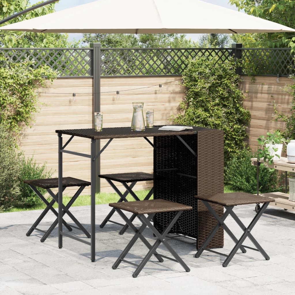 5-delige Tuinset inklapbaar poly rattan bruin
