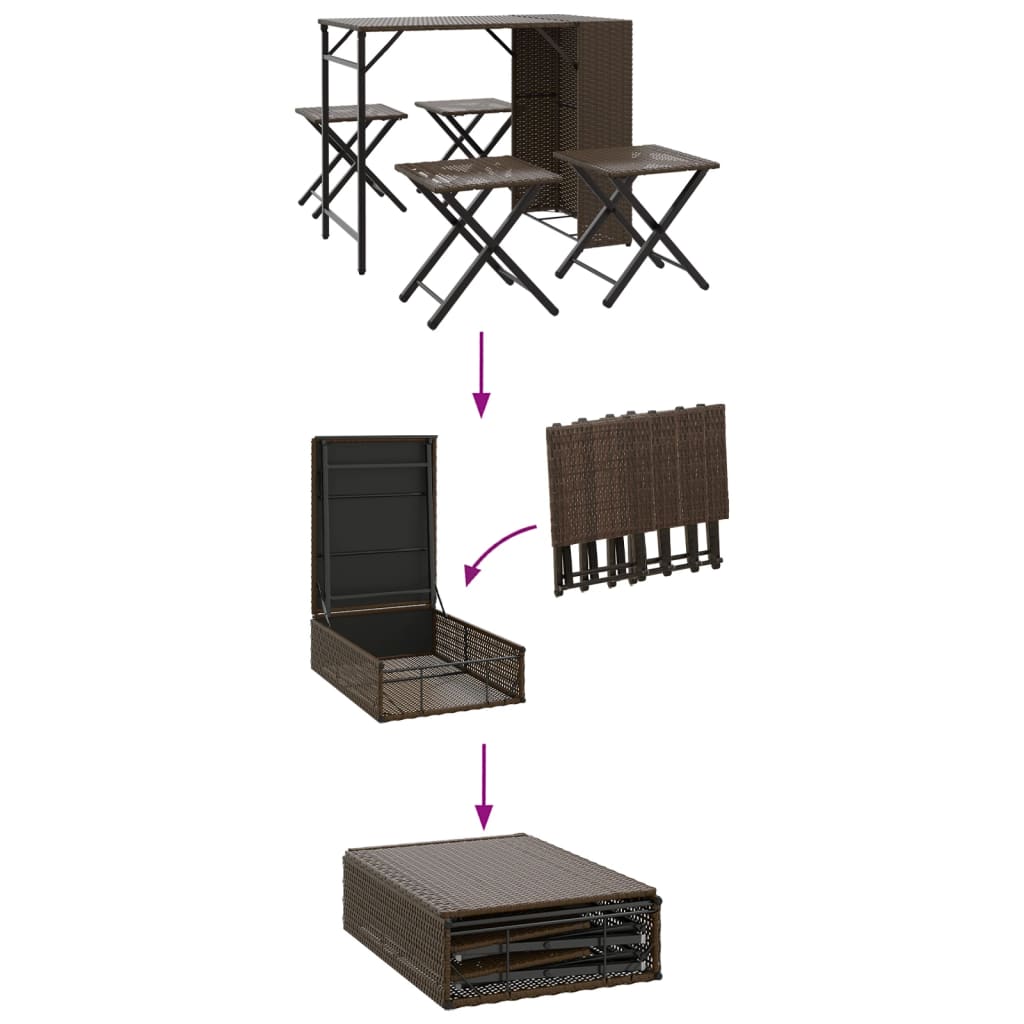 5-delige Tuinset inklapbaar poly rattan bruin