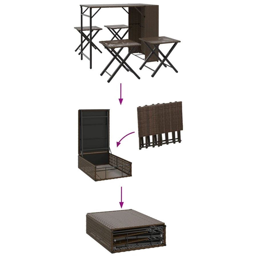 5-delige Tuinset inklapbaar poly rattan bruin