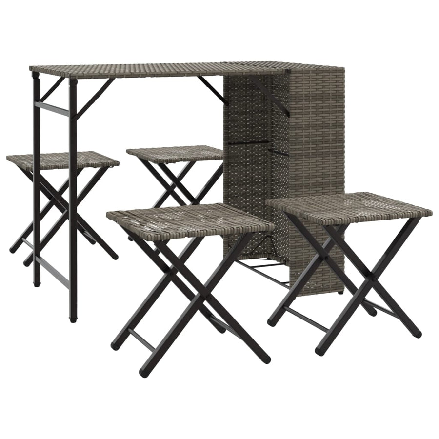 5-delige Tuinset inklapbaar poly rattan grijs