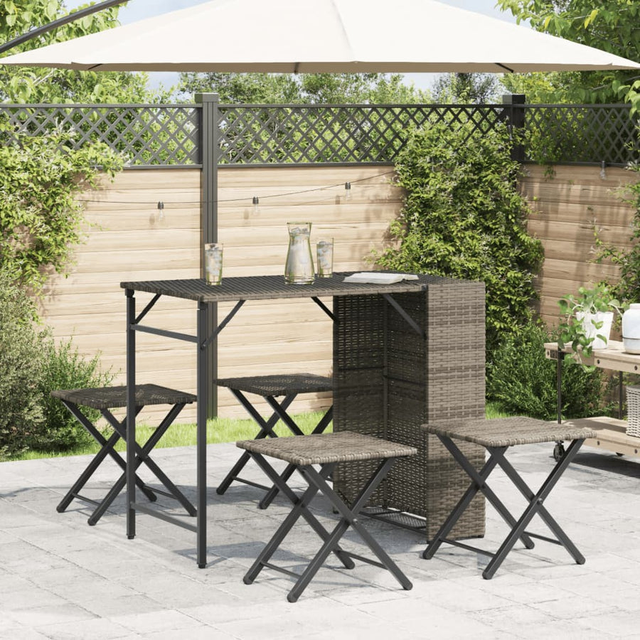 5-delige Tuinset inklapbaar poly rattan grijs