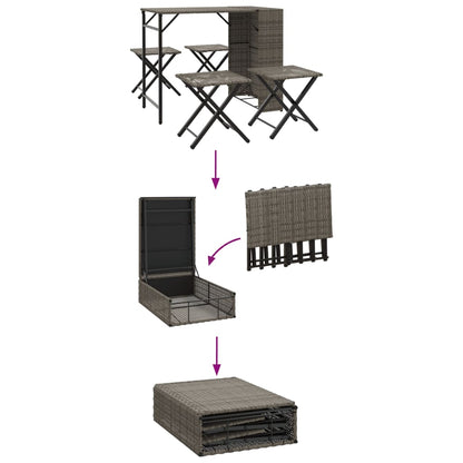 5-delige Tuinset inklapbaar poly rattan grijs
