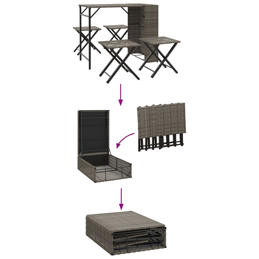5-delige Tuinset inklapbaar poly rattan grijs