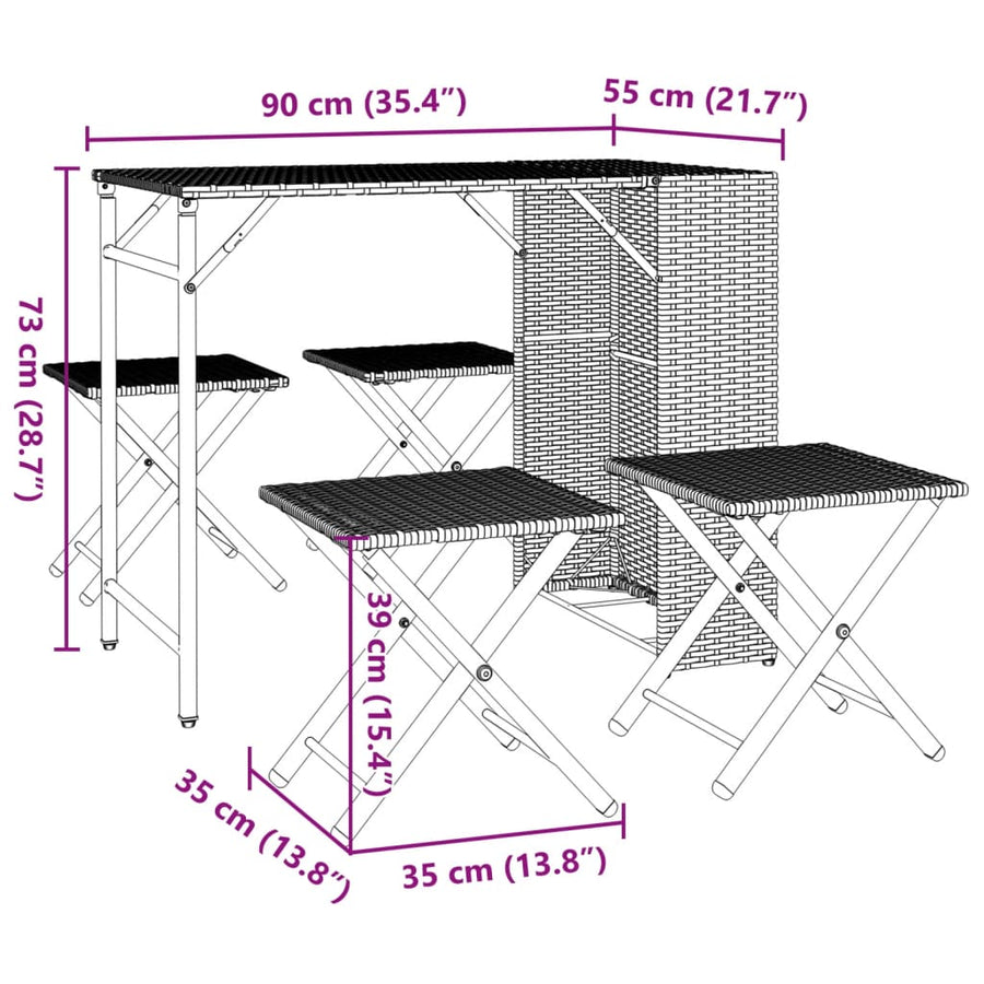 5-delige Tuinset inklapbaar poly rattan grijs