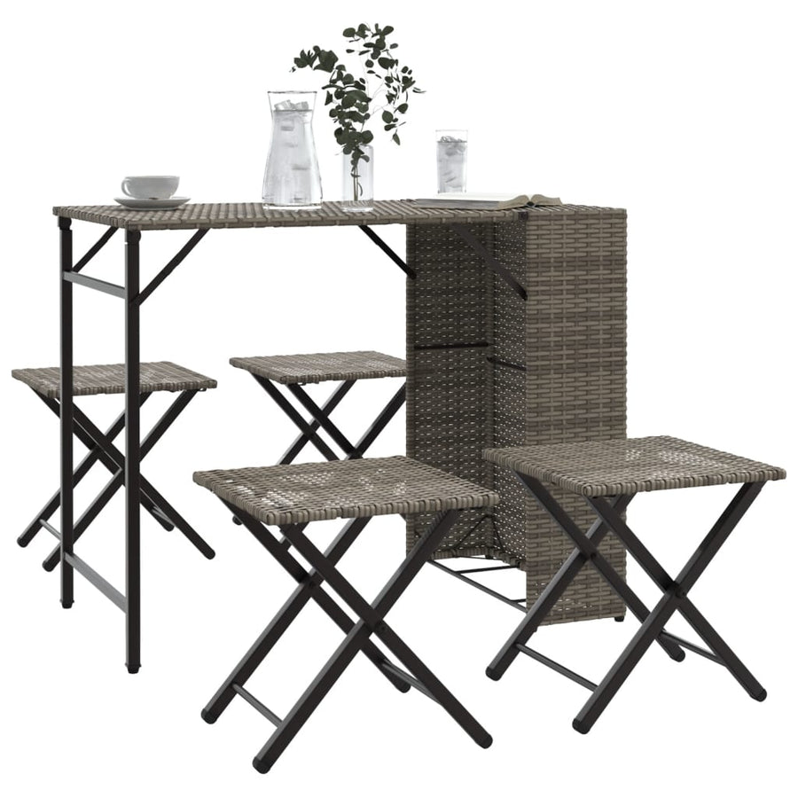 5-delige Tuinset inklapbaar poly rattan grijs
