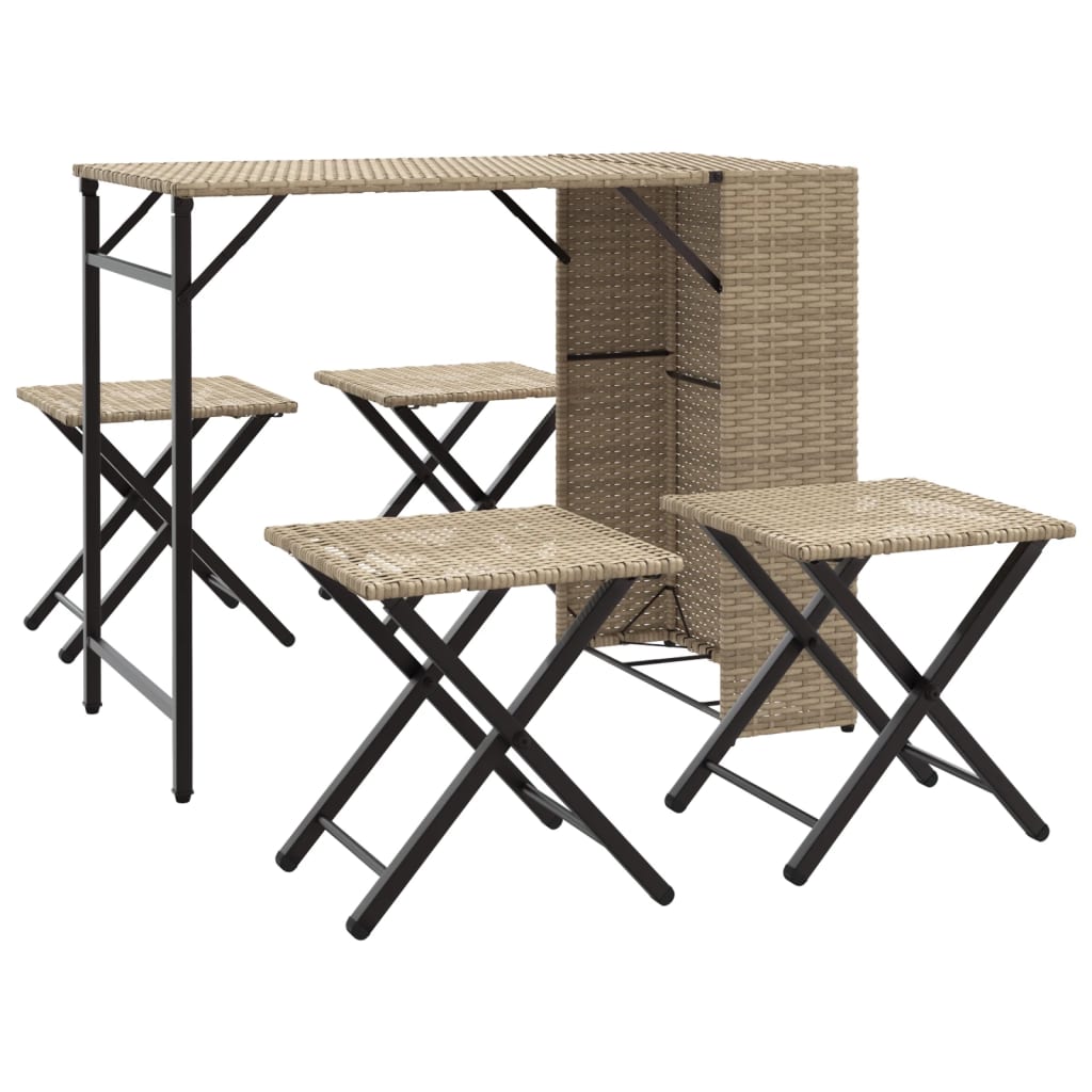 5-delige Tuinset inklapbaar poly rattan beige