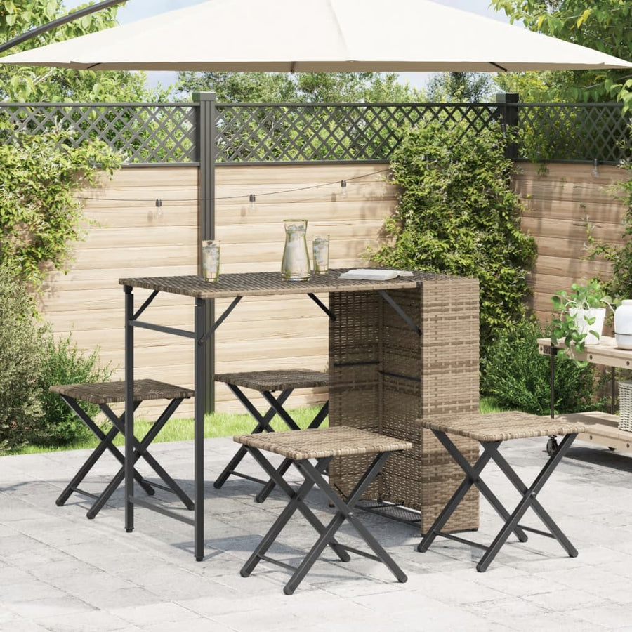 5-delige Tuinset inklapbaar poly rattan beige