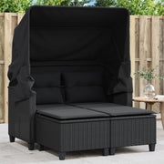Tuinbank 2-zits poly rattan zwart met luifel