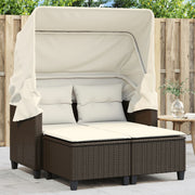 Tuinbank 2-zits poly rattan bruin met luifel