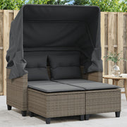 Tuinbank 2-zits met luifel en voetenbanken poly rattan grijs 123x65x155 cm