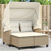 Tuinbank 2-zits poly rattan beige met luifel en voetenbanken
