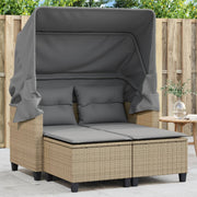 Tuinbank 2-zits poly rattan beige met luifel