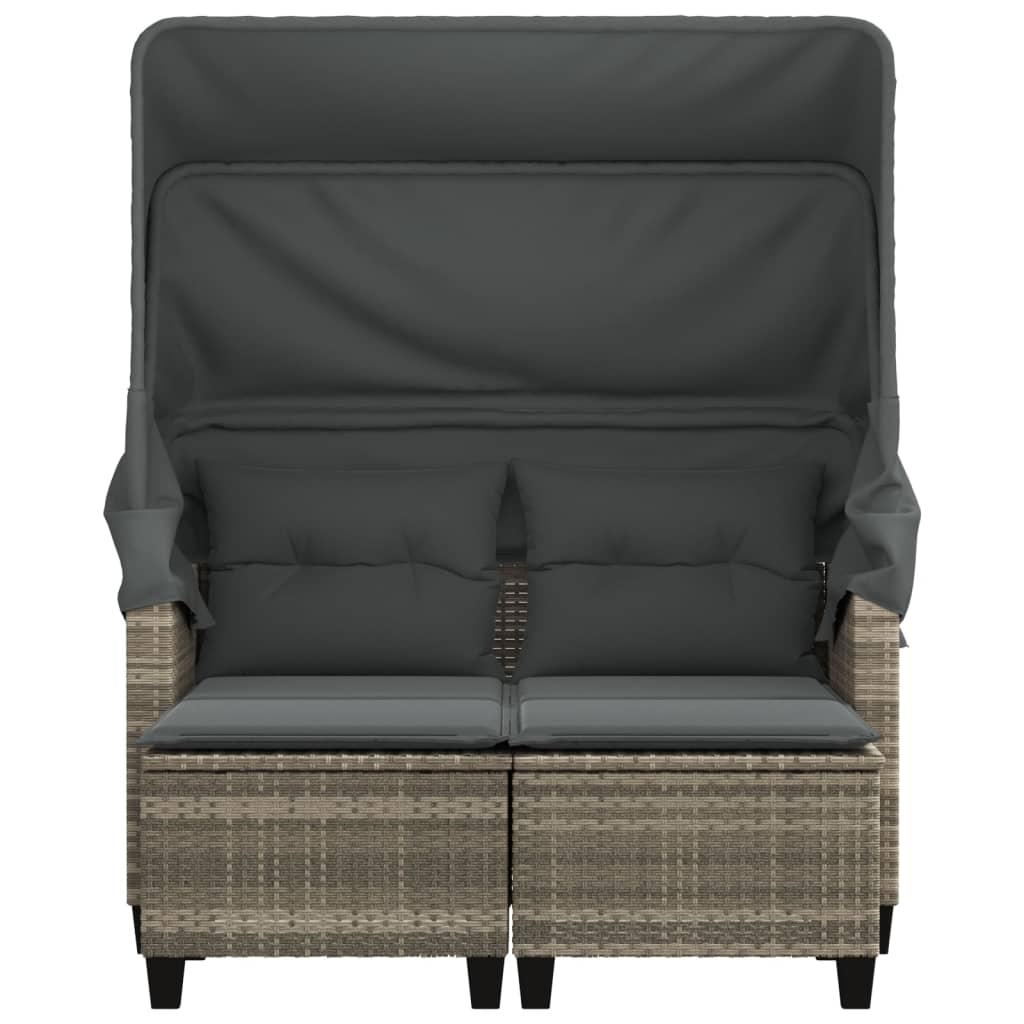 Tuinbank 2-Zits Luifel En Voetenbanken Poly Rattan Lichtgrijs