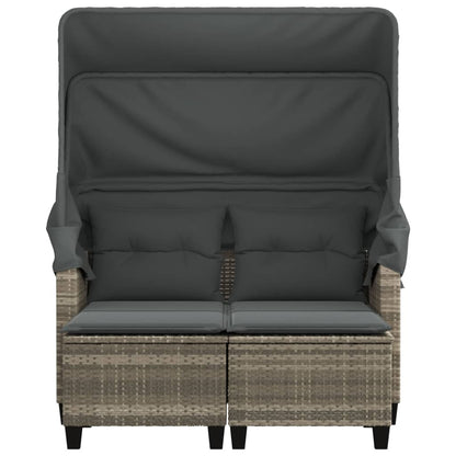 Tuinbank 2-Zits Luifel En Voetenbanken Poly Rattan Lichtgrijs