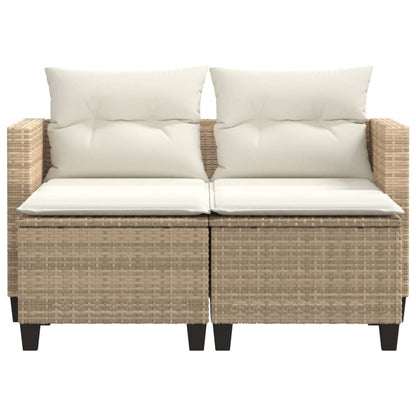 Tuinbank 2-Zits Met Voetenbanken Poly Rattan Beige