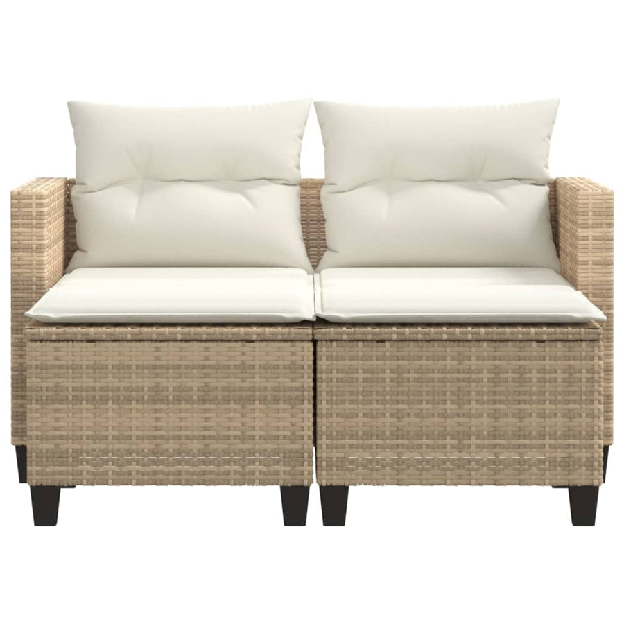 Tuinbank 2-Zits Met Voetenbanken Poly Rattan Beige