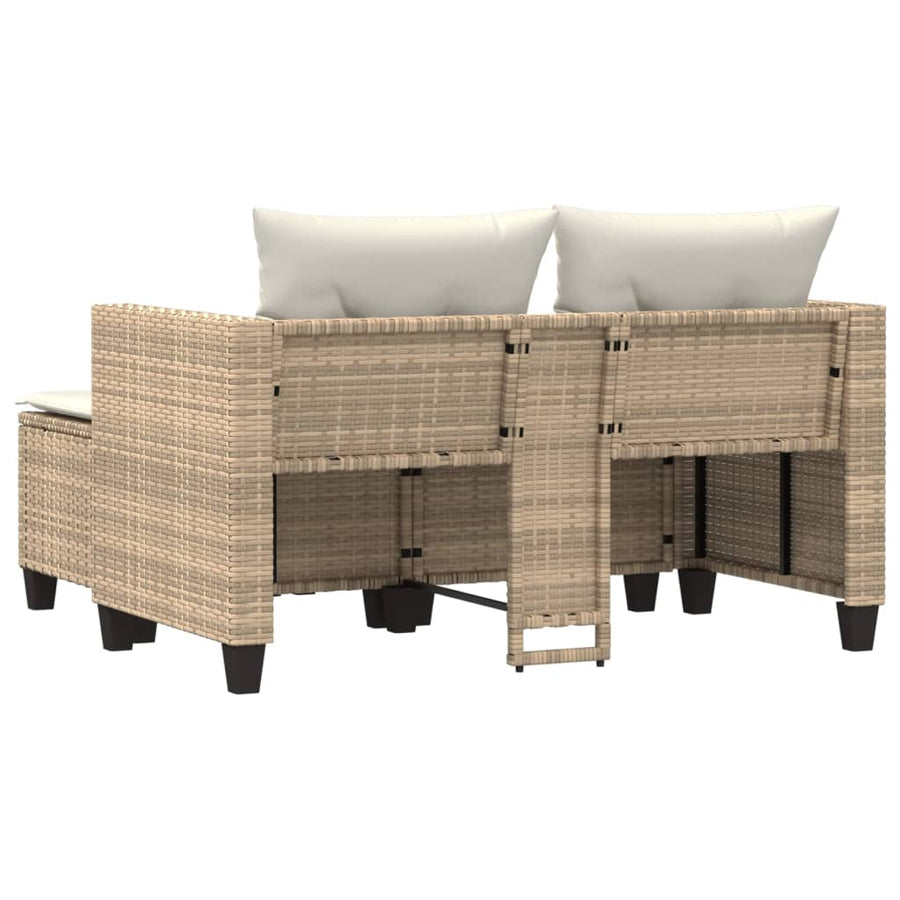 Tuinbank 2-Zits Met Voetenbanken Poly Rattan Beige