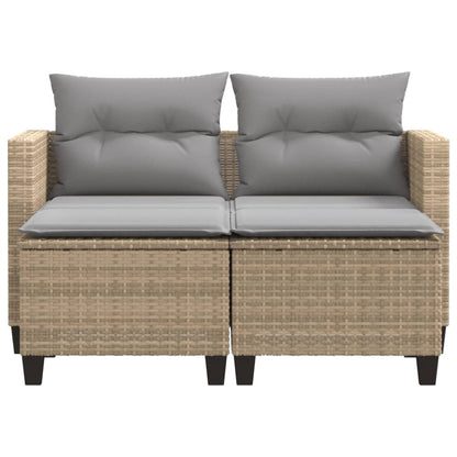 Tuinbank 2-Zits Met Voetenbanken Poly Rattan Beige