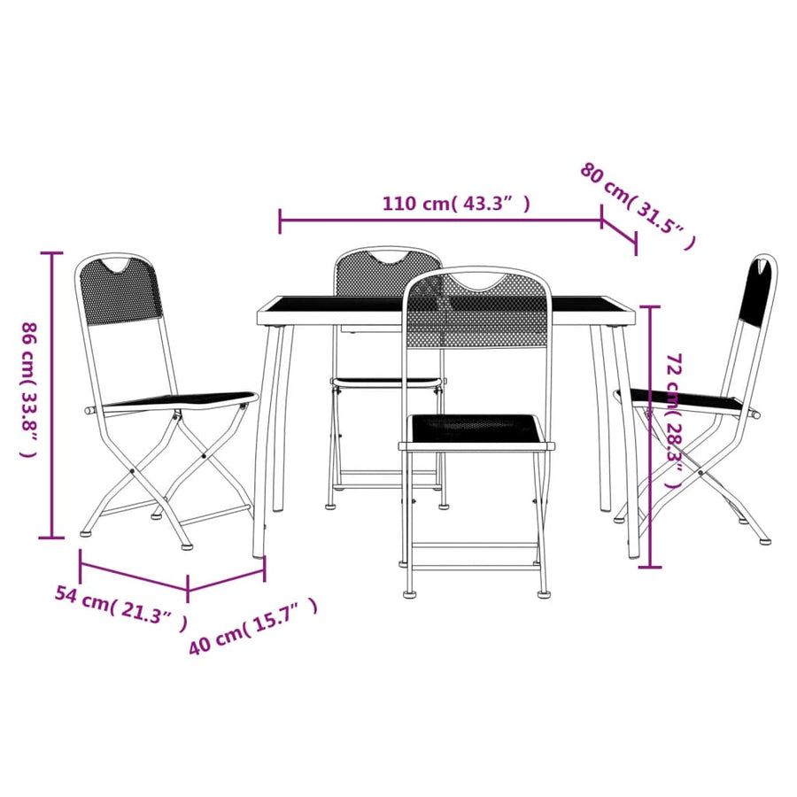 -Delige Tuinset Metaalgaas Antracietkleurig 5 110 cm tafellengte