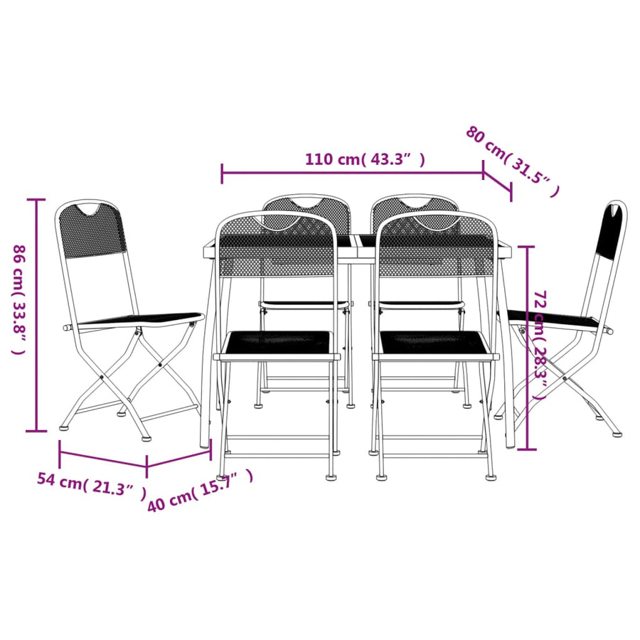 -Delige Tuinset Metaalgaas Antracietkleurig 7 110 cm tafellengte