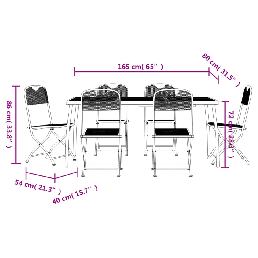 -Delige Tuinset Metaalgaas Antracietkleurig 7 Lengte tafel 165 cm