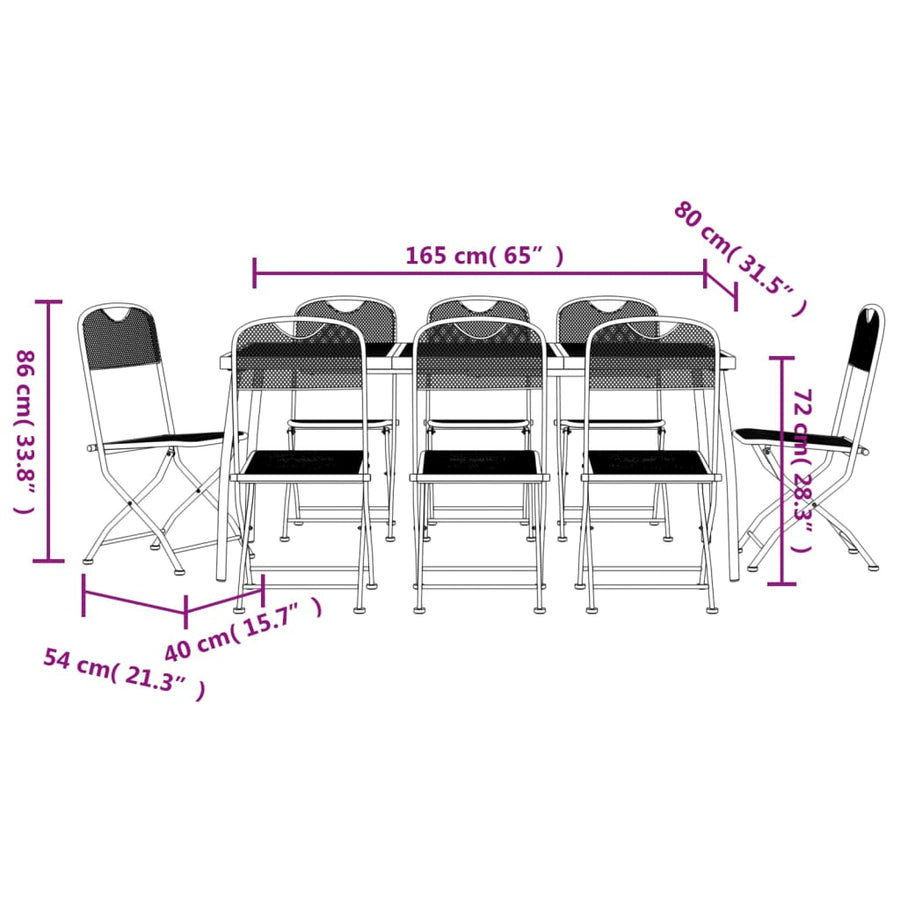 -Delige Tuinset Metaalgaas Antracietkleurig 9 Lengte tafel 165 cm