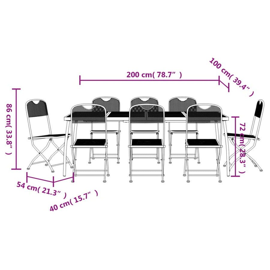 -Delige Tuinset Metaalgaas Antracietkleurig 9 200 cm tafellengte