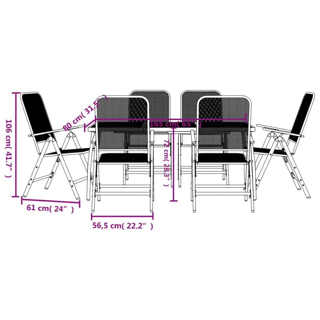 -Delige Tuinset Metaalgaas Antracietkleurig 7 Lengte tafel 165 cm