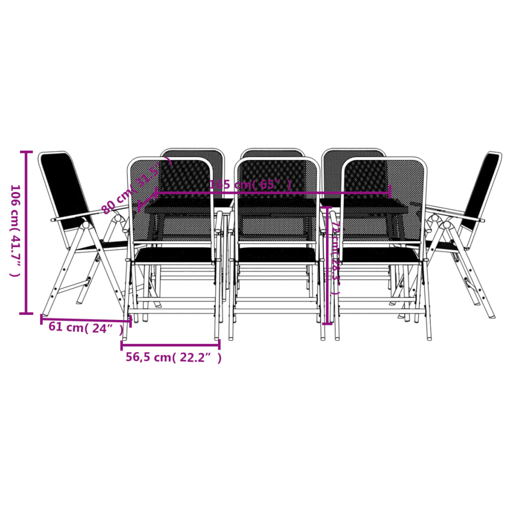 -Delige Tuinset Metaalgaas Antracietkleurig 9 Lengte tafel 165 cm