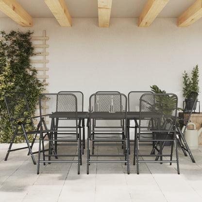 -Delige Tuinset Metaalgaas Antracietkleurig 9 Lengte tafel 165 cm