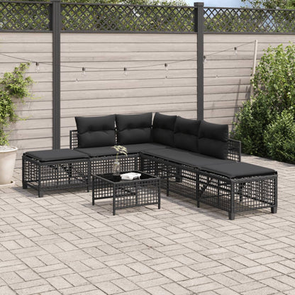 3-delige Loungeset met kussens poly rattan zwart