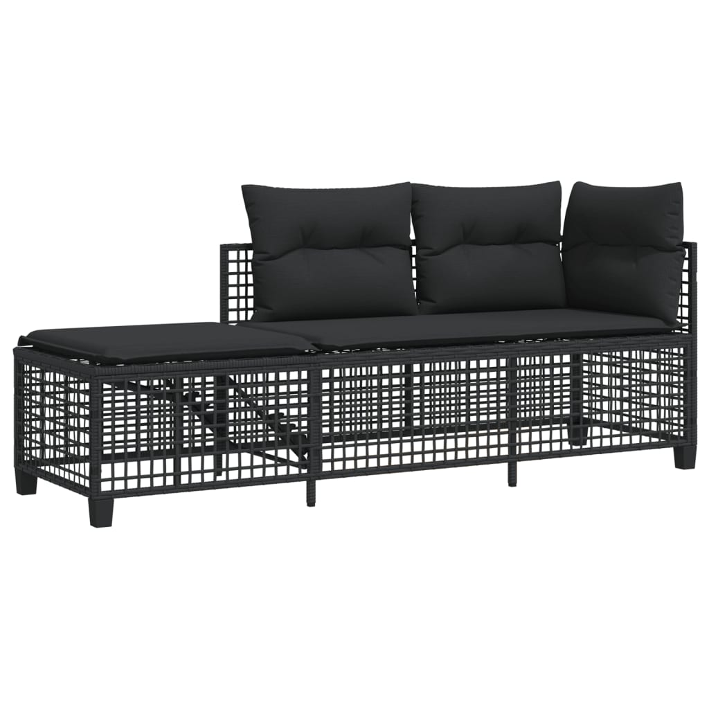 3-delige Loungeset met kussens poly rattan zwart