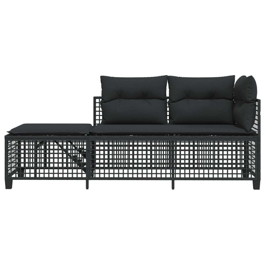 3-delige Loungeset met kussens poly rattan zwart