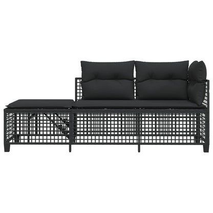 3-delige Loungeset met kussens poly rattan zwart