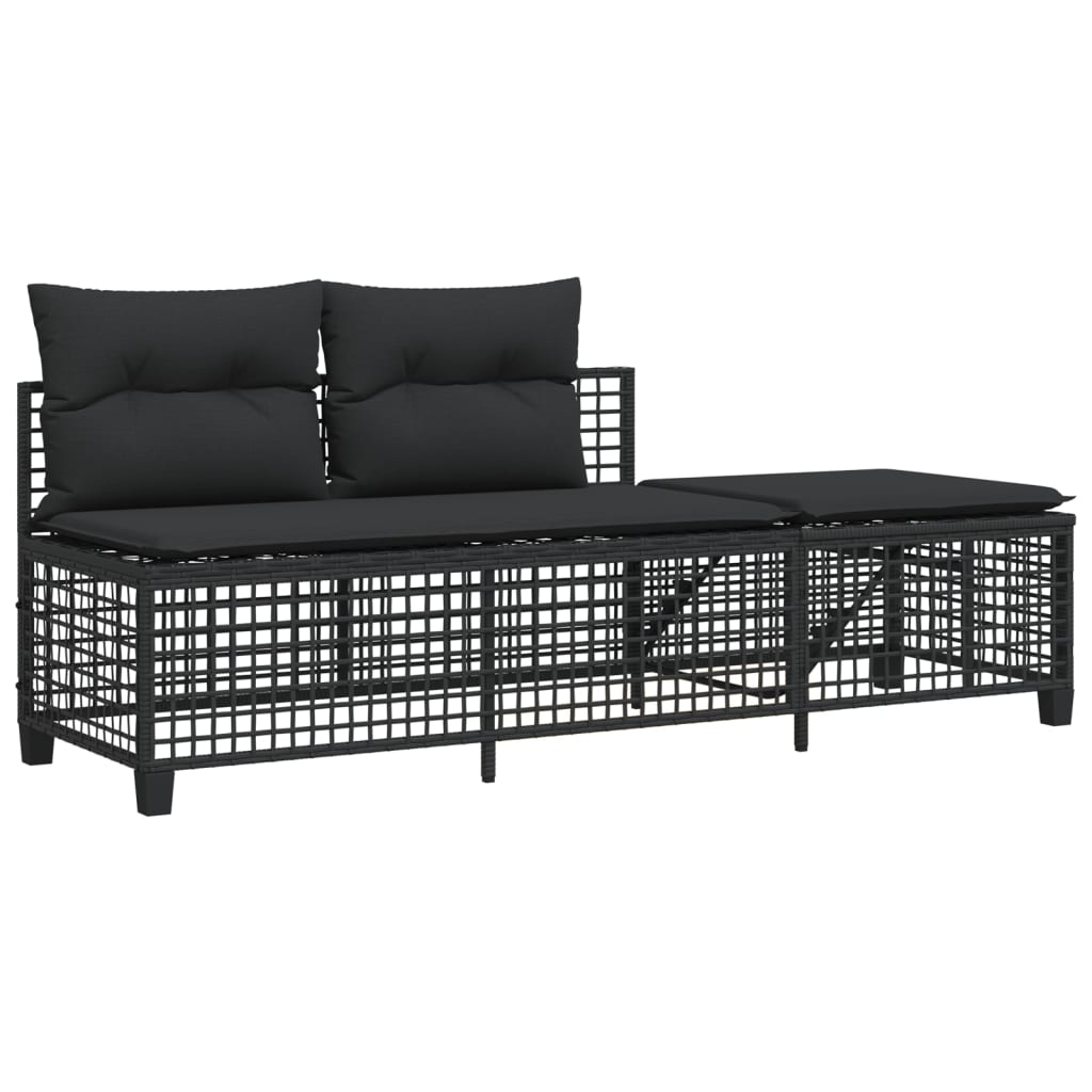 3-delige Loungeset met kussens poly rattan zwart