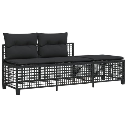 3-delige Loungeset met kussens poly rattan zwart