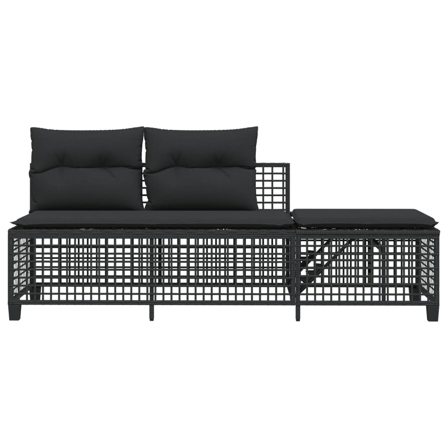 3-delige Loungeset met kussens poly rattan zwart