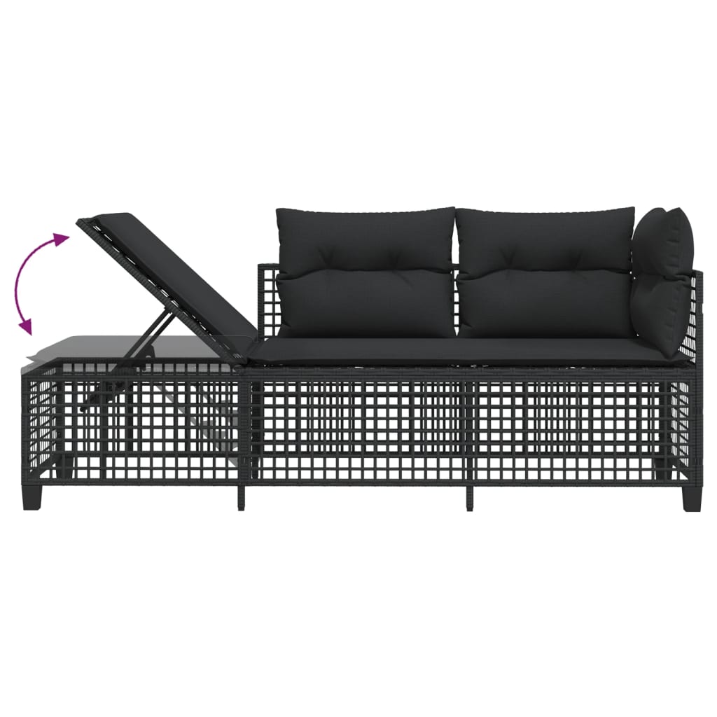 3-delige Loungeset met kussens poly rattan zwart
