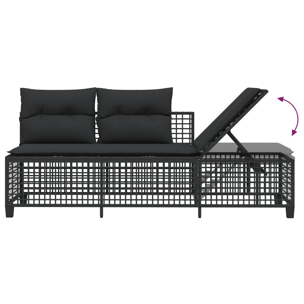 3-delige Loungeset met kussens poly rattan zwart