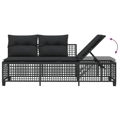 3-delige Loungeset met kussens poly rattan zwart