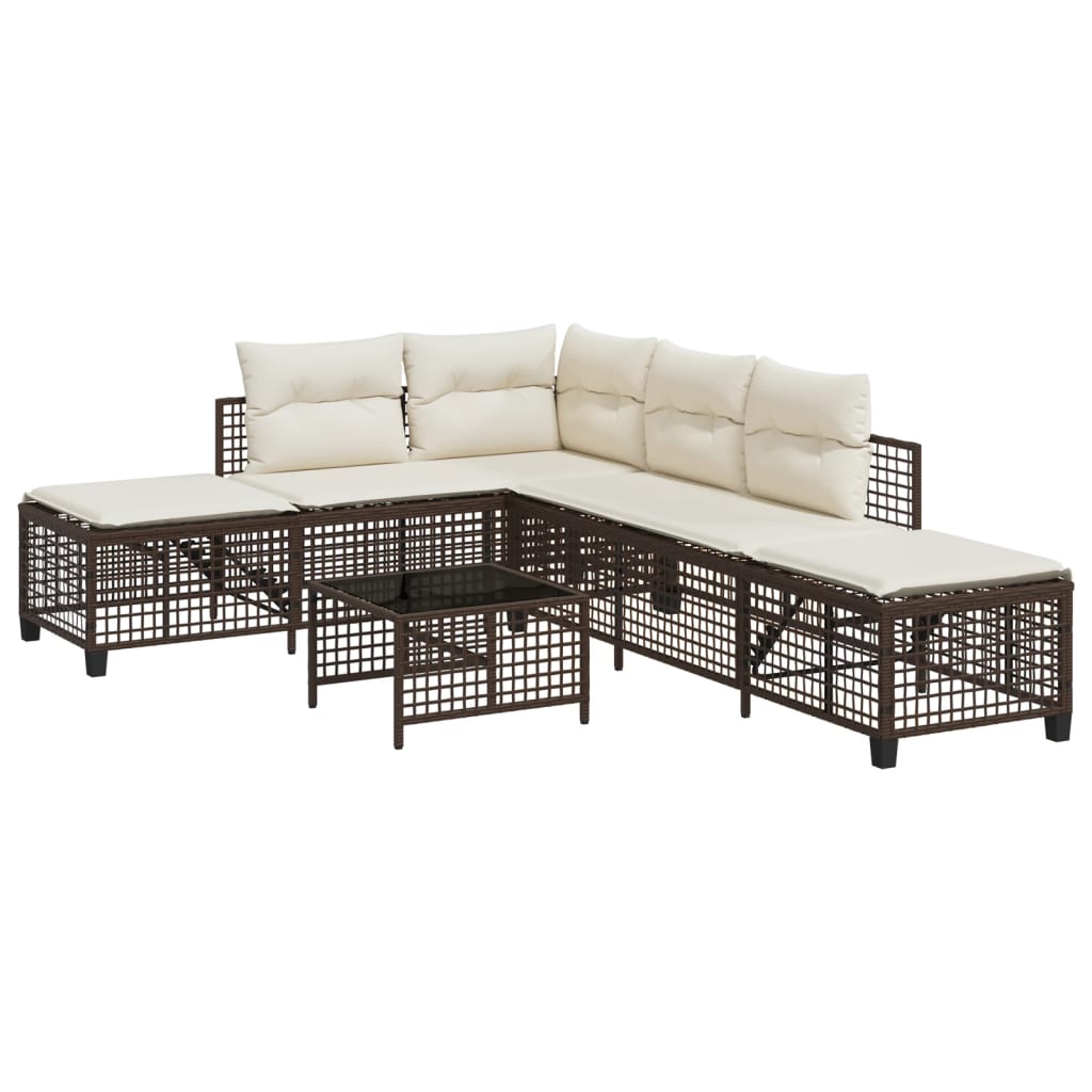 3-delige Loungeset met kussens poly rattan bruin