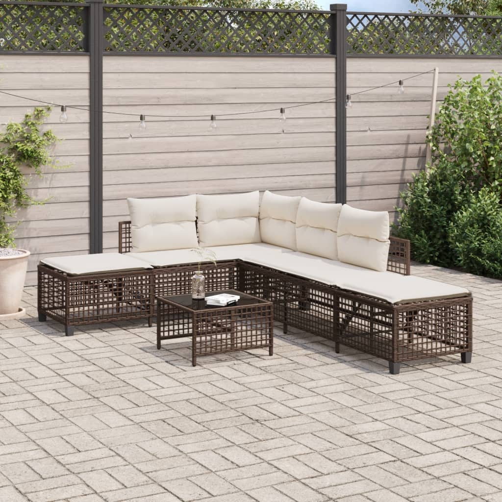 3-delige Loungeset met kussens poly rattan bruin