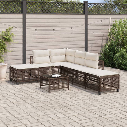 3-delige Loungeset met kussens poly rattan bruin