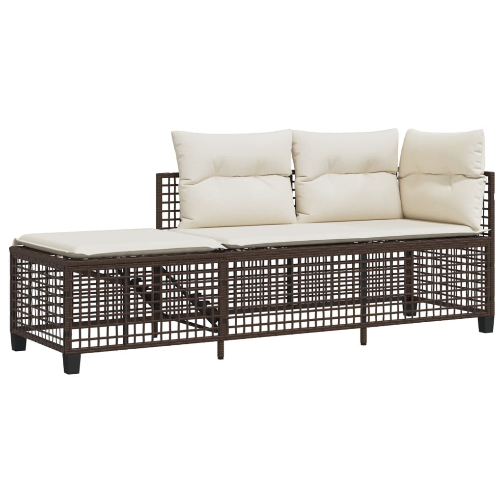 3-delige Loungeset met kussens poly rattan bruin