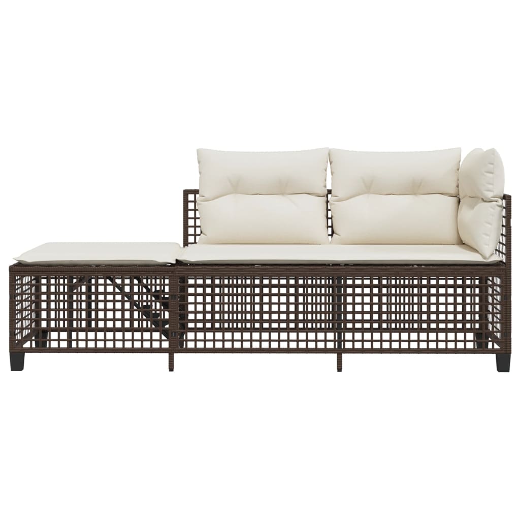 3-delige Loungeset met kussens poly rattan bruin